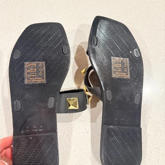 TALULAH Black Sandals with Gold Accents - Picture 3 of 5